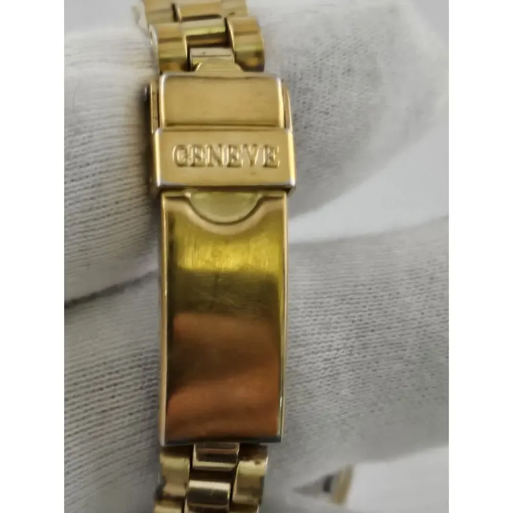 Ladies GENEVE Watch Presidential Bezel Date New Battery Crystal Dial Runs Nice!